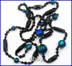 Antique Vintage Hand Made Foil Glass Art Nouveau Victorian Peacock Eye Necklace