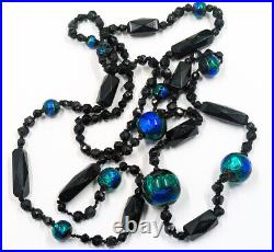 Antique Vintage Hand Made Foil Glass Art Nouveau Victorian Peacock Eye Necklace