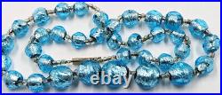 Antique Vintage Hand Made Turquoise Blue Foil Glass Nouveau Victorian Necklace