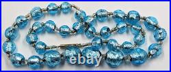 Antique Vintage Hand Made Turquoise Blue Foil Glass Nouveau Victorian Necklace