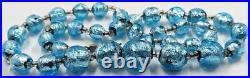 Antique Vintage Hand Made Turquoise Blue Foil Glass Nouveau Victorian Necklace