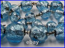 Antique Vintage Hand Made Turquoise Blue Foil Glass Nouveau Victorian Necklace