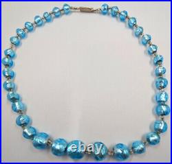 Antique Vintage Hand Made Turquoise Blue Foil Glass Nouveau Victorian Necklace