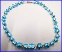 Antique Vintage Hand Made Turquoise Blue Foil Glass Nouveau Victorian Necklace