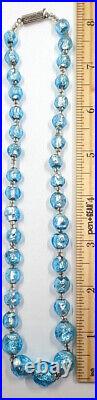 Antique Vintage Hand Made Turquoise Blue Foil Glass Nouveau Victorian Necklace