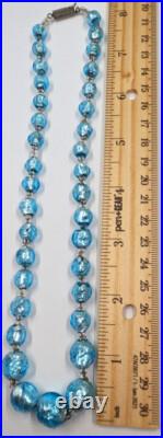 Antique Vintage Hand Made Turquoise Blue Foil Glass Nouveau Victorian Necklace
