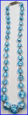 Antique Vintage Hand Made Turquoise Blue Foil Glass Nouveau Victorian Necklace