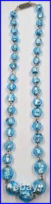 Antique Vintage Hand Made Turquoise Blue Foil Glass Nouveau Victorian Necklace