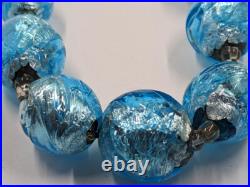 Antique Vintage Hand Made Turquoise Blue Foil Glass Nouveau Victorian Necklace
