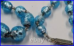 Antique Vintage Hand Made Turquoise Blue Foil Glass Nouveau Victorian Necklace