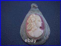Antique Vintage Old Victorian Hand Carved Shell Cameo Pendant Brooch Pin