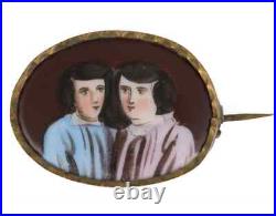 Antique Vintage Porcelain Hand Painted Miniature Art Portrait Brooch Pin 1800's