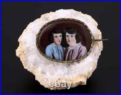 Antique Vintage Porcelain Hand Painted Miniature Art Portrait Brooch Pin 1800's