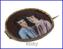 Antique Vintage Porcelain Hand Painted Miniature Art Portrait Brooch Pin 1800's