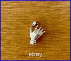 Antique Vintage Victorian 14k Gold Hand With Diamond Pendant Buttercup Setting