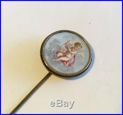 Antique Vintage Victorian 14k Hand Painted On Porcelain Portrait Stick Pin