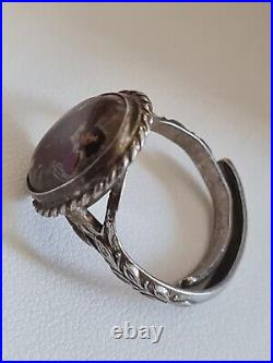 Antique Vintage Victorian 1800-s Hand Painted Silver Ring Size UK N, US 7- RARE