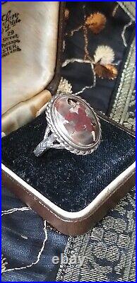 Antique Vintage Victorian 1800-s Hand Painted Silver Ring Size UK N, US 7- RARE
