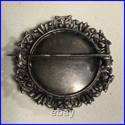 Antique Vintage Victorian Silver Delicate Hand Painted Portrait Brooch Pin