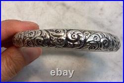 Antique Vintage Victorian Sterling Silver Hand Chased Donut Bangle Bracelet