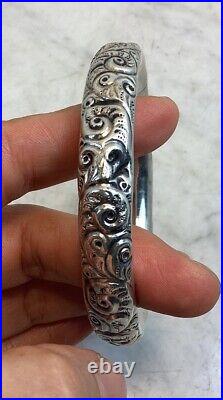 Antique Vintage Victorian Sterling Silver Hand Chased Donut Bangle Bracelet