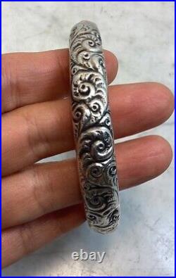 Antique Vintage Victorian Sterling Silver Hand Chased Donut Bangle Bracelet