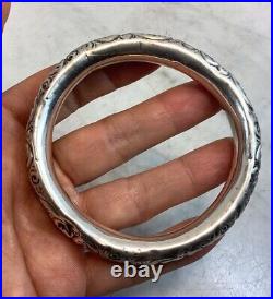 Antique Vintage Victorian Sterling Silver Hand Chased Donut Bangle Bracelet