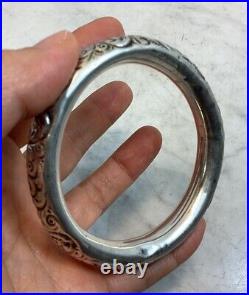 Antique Vintage Victorian Sterling Silver Hand Chased Donut Bangle Bracelet