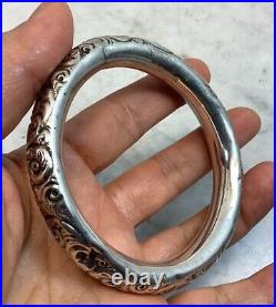 Antique Vintage Victorian Sterling Silver Hand Chased Donut Bangle Bracelet