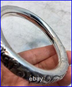 Antique Vintage Victorian Sterling Silver Hand Chased Donut Bangle Bracelet