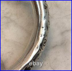 Antique Vintage Victorian Sterling Silver Hand Chased Donut Bangle Bracelet