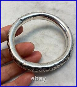 Antique Vintage Victorian Sterling Silver Hand Chased Donut Bangle Bracelet