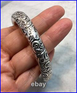 Antique Vintage Victorian Sterling Silver Hand Chased Donut Bangle Bracelet