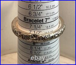 Antique Vintage Victorian Sterling Silver Hand Chased Donut Bangle Bracelet