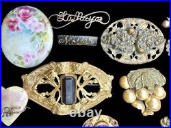 Antique & Vtg Estate Jewelry Lot Cameos Hand Painted GF Faux Pearl Glass Etc 28p