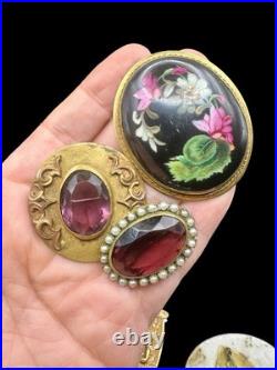 Antique & Vtg Estate Jewelry Lot Cameos Hand Painted GF Faux Pearl Glass Etc 28p