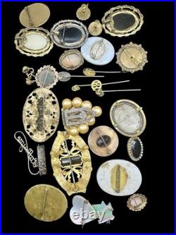 Antique & Vtg Estate Jewelry Lot Cameos Hand Painted GF Faux Pearl Glass Etc 28p