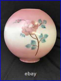 Antique Vtg Hand Painted Glass Ball Oil Lamp Shade Globe Pink Roses, GWTW, Piano