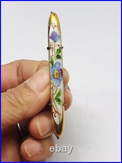 Antique Vtg Victorian Hand Painted on Porcelain Multicolor Flower Bar Pin 2.5