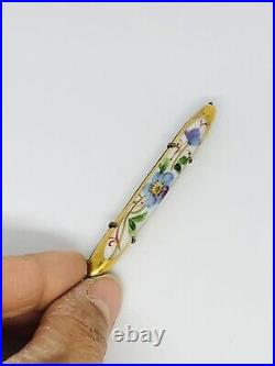 Antique Vtg Victorian Hand Painted on Porcelain Multicolor Flower Bar Pin 2.5
