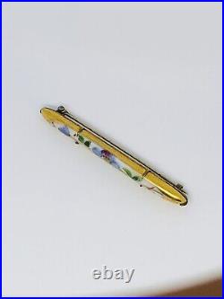 Antique Vtg Victorian Hand Painted on Porcelain Multicolor Flower Bar Pin 2.5