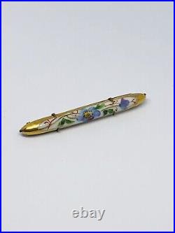 Antique Vtg Victorian Hand Painted on Porcelain Multicolor Flower Bar Pin 2.5