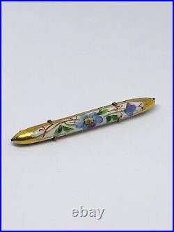 Antique Vtg Victorian Hand Painted on Porcelain Multicolor Flower Bar Pin 2.5