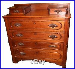 Antique Walnut American Victorian Eastlake Dresser, Hand-Carved Fruit Handles