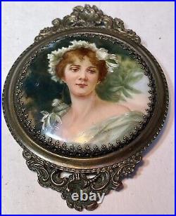 Antique Wasserrose Conrad Kiesel Signed Hand Painted Cameo Buckle Victorian