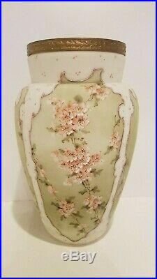 Antique Wave Crest Hand Painted Chrysanthemums Vase C. F. Monroe Gilded Rim