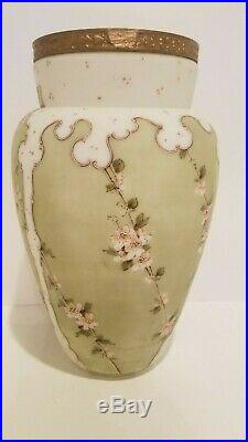 Antique Wave Crest Hand Painted Chrysanthemums Vase C. F. Monroe Gilded Rim