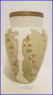 Antique Wave Crest Hand Painted Chrysanthemums Vase C. F. Monroe Gilded Rim