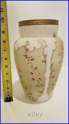 Antique Wave Crest Hand Painted Chrysanthemums Vase C. F. Monroe Gilded Rim