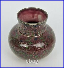 Antique Zsolnay Pecs Cabinet Vase with Hand Painted Cloisonne-Style Decor, 1878